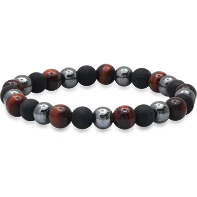Steeltime Hematite And Lava Bead Stretch Bracelet In Black