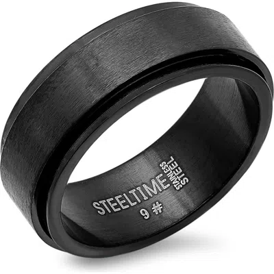 Steeltime Ion Plated Stainless Steel Band Ring In Black