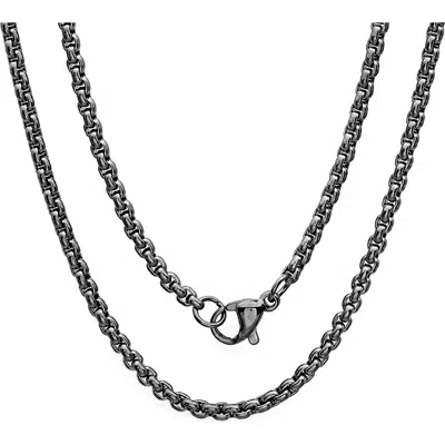 Steeltime Ion Plated Stainless Steel Box Chain Necklace In Black