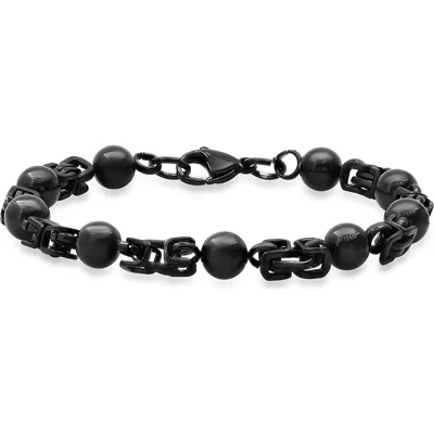 Steeltime Ion-plated Stainless Steel Bead Bracelet In Black
