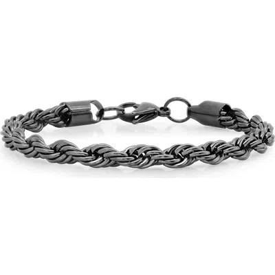 Steeltime Ion-plated Stainless Steel Rope Chain Bracelet In Black