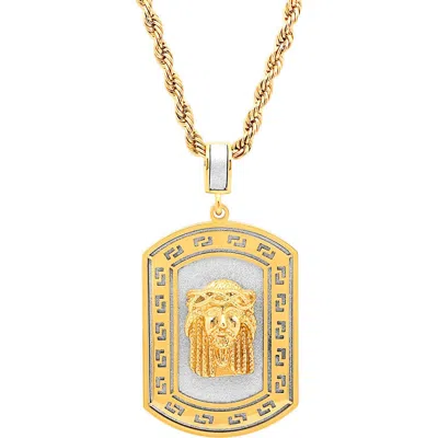 Steeltime Jesus Dog Tag Pendant Necklace In Gold