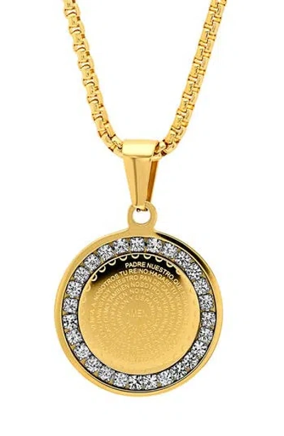 Steeltime Lab Grown Diamond Padre Nuestro Prayer Disc Pendant Necklace In Gold