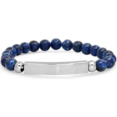 Steeltime Lapis Bead & Stainless Steel Prayer Bracelet In Blue