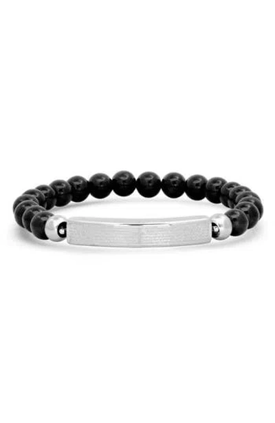 Steeltime Lava Bead & Stainless Steel Stretch Id Bracelet In Black