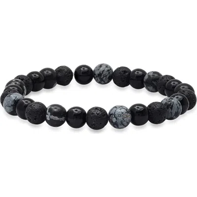 Steeltime Lava Rock & Agate Stretch Bracelet In Black