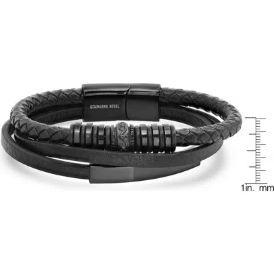Steeltime Layered Braided Leather Bracelet In Black