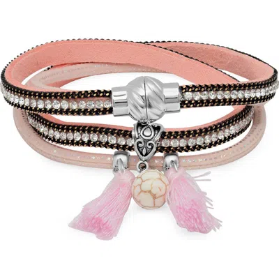 Steeltime Layered Wrap Bracelet In Pink