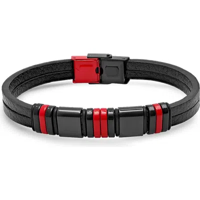 Steeltime Leather & Stainless Steel Bracelet In Black Multi