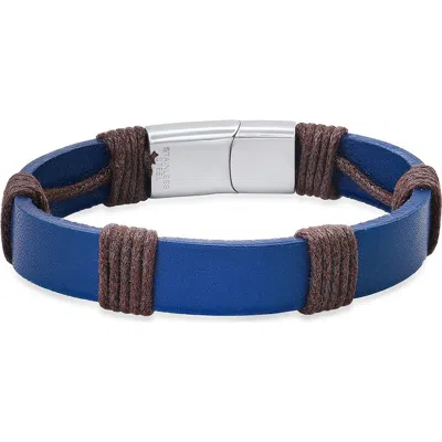 Steeltime Leather & Thread Bracelet In Blue