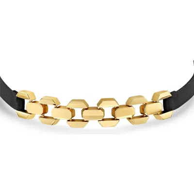 Steeltime Leather Cord Necklace In Black