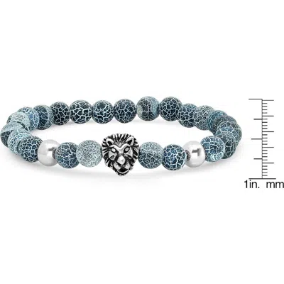 Steeltime Lion Agate Bead Bracelet In Blue