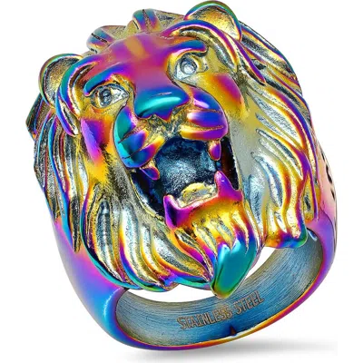 Steeltime Lion Head Multicolored Ion-plated Stainless Steel Ring