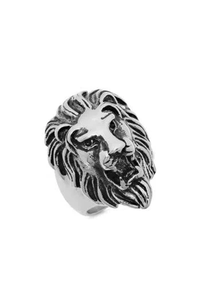 Steeltime Lion Head Ring In Silver