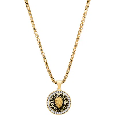 Steeltime Lion Medallion Pendant Necklace In Gold