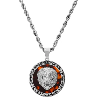 Steeltime Lion Pendant Necklace In Red