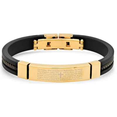 Steeltime Lord's Prayer 18k Gold Plated Bracelet In Black