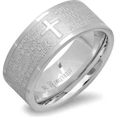 Steeltime Lord's Prayer Band Ring In Gray
