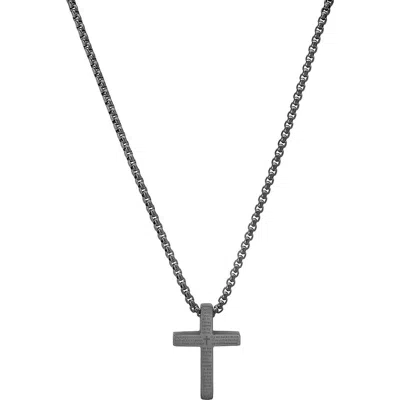 Steeltime Lord's Prayer Cross Pendant Necklace In Black