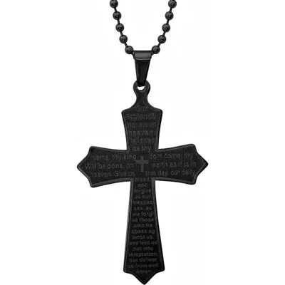 Steeltime Lord's Prayer Cross Pendant Necklace In Black