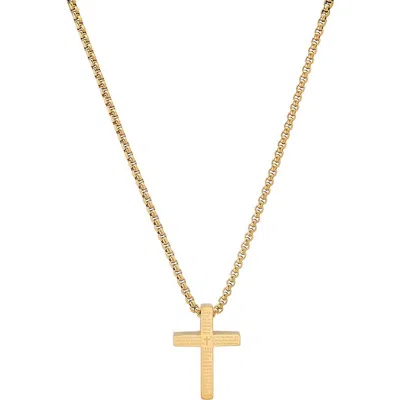 Steeltime Lord's Prayer Cross Pendant Necklace In Gold