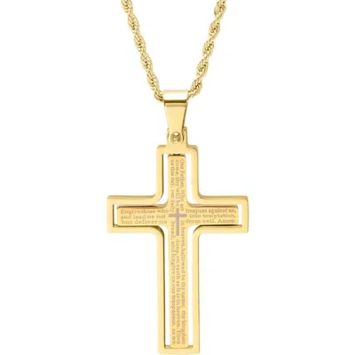 Steeltime Lord's Prayer Cross Pendant Necklace In Gold