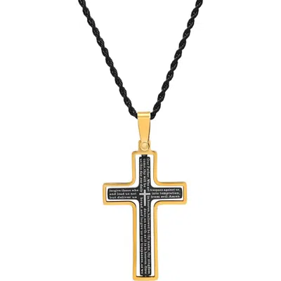 Steeltime Lord's Prayer Cross Pendant Necklace In Gold/black