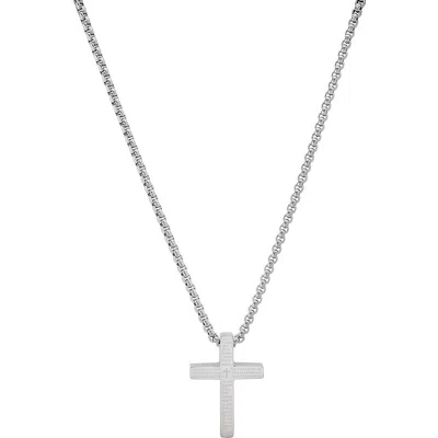 Steeltime Lord's Prayer Cross Pendant Necklace In Silver