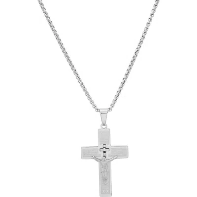 Steeltime Lord's Prayer Cross Pendant Necklace In Silver