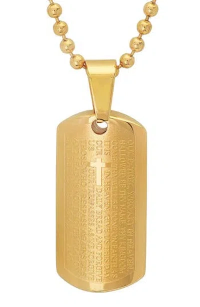 Steeltime Lord's Prayer Dog Tag & Ring Pendant Necklace In Gold