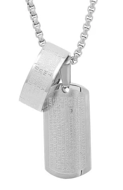 Steeltime Lord's Prayer Dog Tag & Ring Pendant Necklace In Neutral