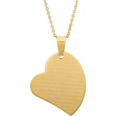 Steeltime Lord's Prayer Heart Pendant Necklace In Gold