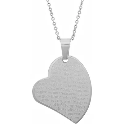 Steeltime Lord's Prayer Heart Pendant Necklace In Silver