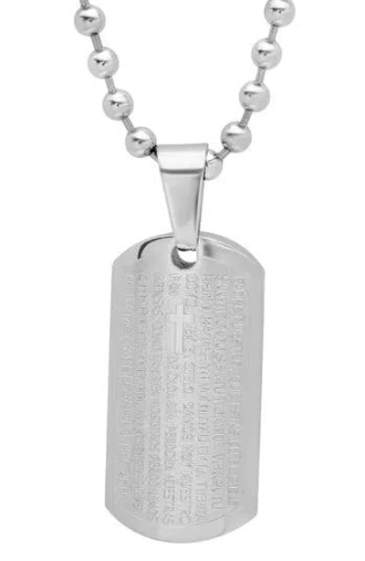 Steeltime Lord's Prayer Inscribed Pendant Necklace In Silver