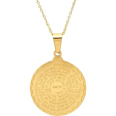 Steeltime Lord's Prayer Medallion Pendant Necklace In Gold