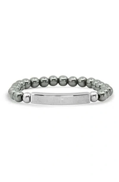 Steeltime Lord's Prayer Stainless Steel Bar & Hematite Beaded Bracelet In Gray