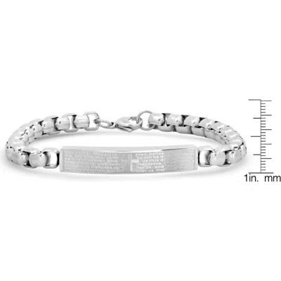 Steeltime Lord's Prayer Stainless Steel Box Chain Bracelet In Silver
