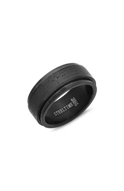 Steeltime Lord's Prayer Stainless Steel Spinner Ring In Black