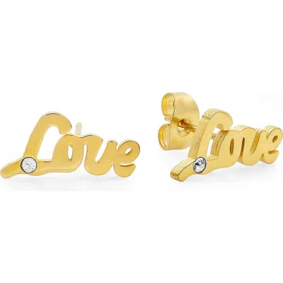 Steeltime Love Swarovski Crystal Stud Earrings In Gold