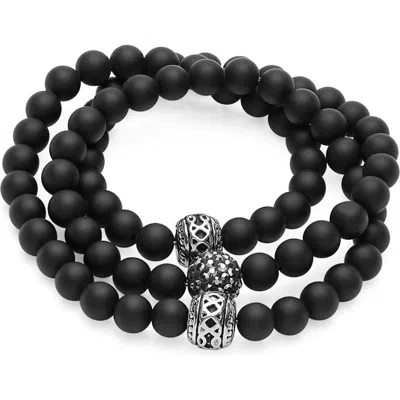Steeltime Matte Bead Stretch Bracelets In Black