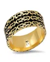 Steeltime Men's 14k Gold Plated And Sterling Silver Black Ip Byzantine Band Ring