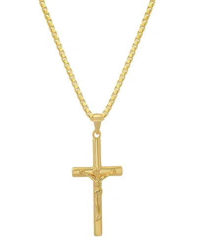 Steeltime Men's 14k Gold Plated Crucifix Pendant Necklace