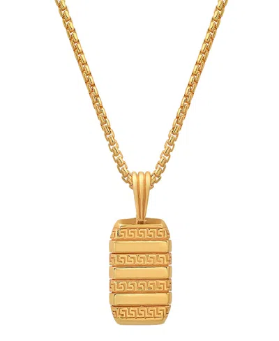 Steeltime Men's 14k Gold Plated Dog Tag With Greek Key Accents Pendant Necklace