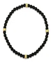 Steeltime Men's 14k Gold Plated Sterling Silver And Black Lava Beaded Stretch Bracelet