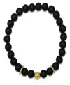 Steeltime Men's 14k Gold Plated Sterling Silver And Black Lava Beaded Stretch Bracelet