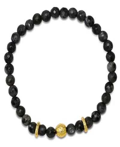Steeltime Men's 14k Gold Plated Sterling Silver And Gray Agate Beaded Stretch Bracelet