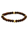 Steeltime Men's 14k Gold Plated Sterling Silver And Tiger Eye Beaded Stretch Bracelet