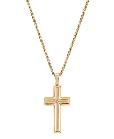 Steeltime Men's 18k Gold Plated And Simulated Diamond Spinning Cross Pendant Necklace