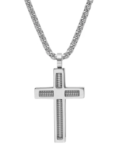 Steeltime Men's 18k Gold-plated Stainless Steel Spring Inlay Cross 24" Pendant Necklace In Silver