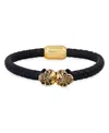 Steeltime Men's Black Braided Leather And 18k Gold-plated Stainless-steel Skulls Bracelet